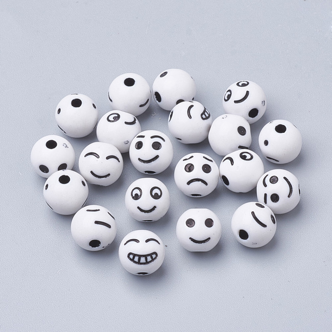 Bílo-černé kuličky, smajlíci, 8mm (40ks)