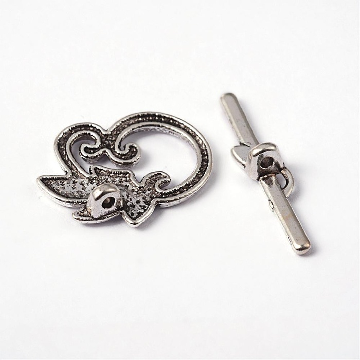 Starostříbrné zapínání s listem + tyčinka, 24x19mm