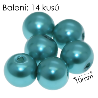 Modré kuličky, voskované, 10mm (14ks)
