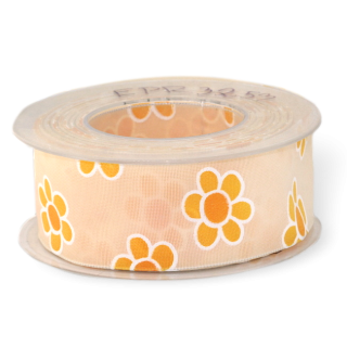 Oranžová stuha s květy, 40mm