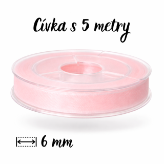Růžová stuha, ORGANZA, 6mm (5m)
