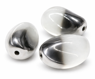 Bílý, pokovený oválek, 13x9mm