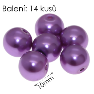Fialové kuličky, voskované, 10mm (14ks)