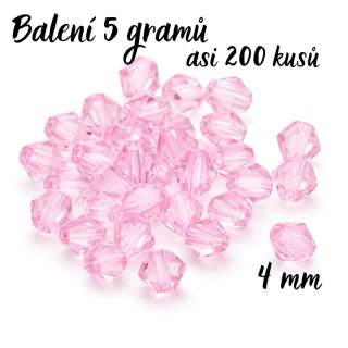 Růžová sluníčka 4mm, PLAST (5g-200ks)