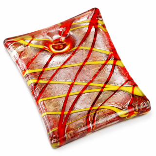 Červený, třpytivý obdelníček, 45x36mm