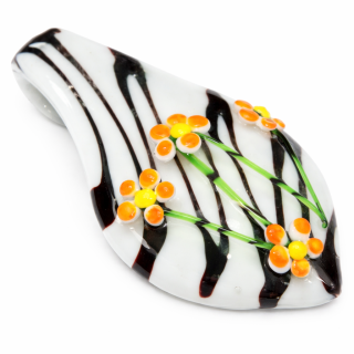 Bílá slzička, oranžové květy, 56x33mm