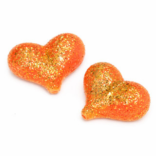 Oranžové srdíčko, třpytky, 22x17mm