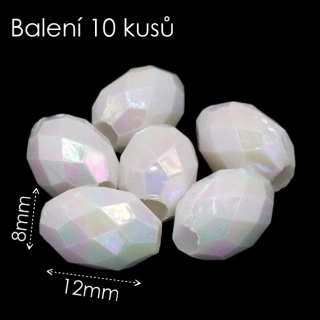 Bílý oválek AB, 12x8mm (10ks)
