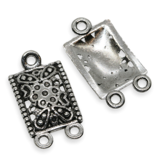 Starostříbrný obdélník s květem, 23x12mm