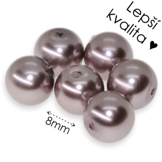 Růžovo-šedé kuličky, voskované, 8mm (10ks)