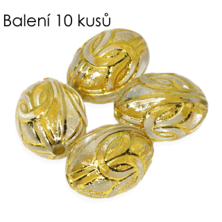 Zlatě zdobené oválky, 13x10mm (10ks)