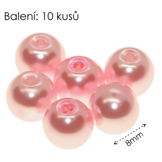 Růžové kuličky, voskované, 8mm (10ks)