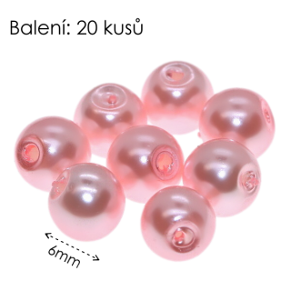 Růžové kuličky, voskované, 6mm (20ks)
