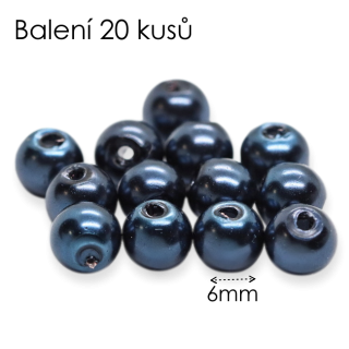 Modré kuličky, voskované, 6mm (20ks)