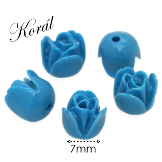 KORÁL, růžička modrá, 7x6,5mm