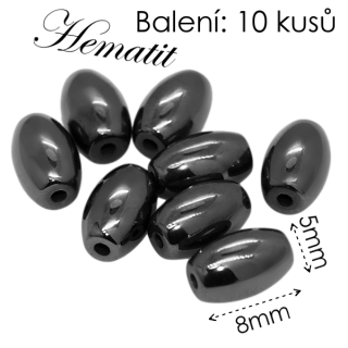 HEMATIT, oválek, 8x5mm (10ks)