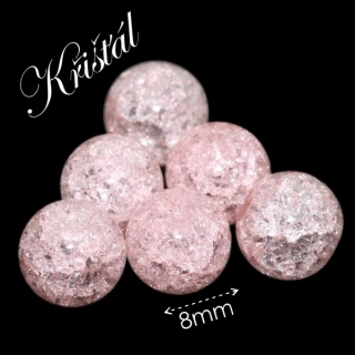 KŘIŠŤÁL praskaný, růžový, 8mm