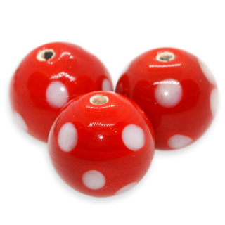 Červená puntikatá kulička, 14mm