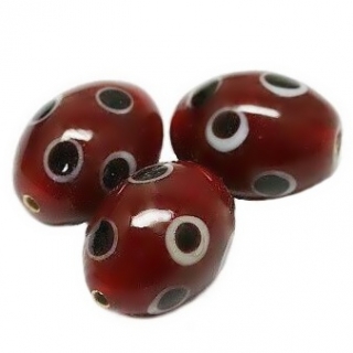 Červený oválek s černými puntíky, 16x13mm