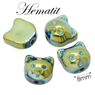 HEMATIT, kočka-zeleno-zlatá, 8x8x4,5mm