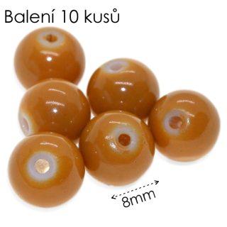 Hnědo-žluté kuličky, 8mm (10ks)