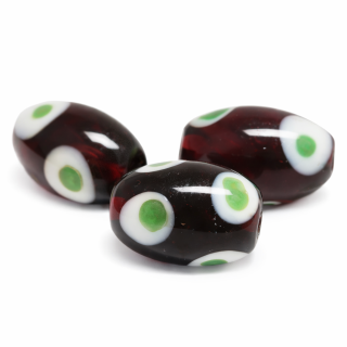 Fialový oválek se zelenými puntíky, 19x13mm