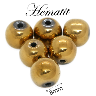 HEMATIT, kulička pokovená, zlatá, 8mm