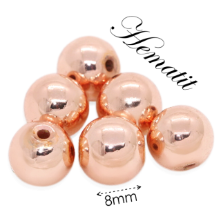 HEMATIT, kulička pokovená, růžové zlato, 8mm