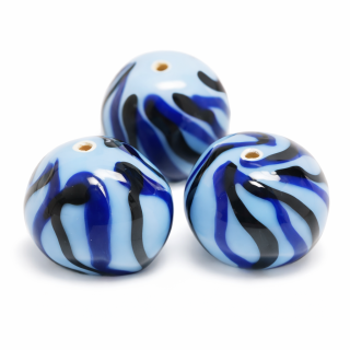 Modrá nepravidelná kulička s linkami, 18x14mm
