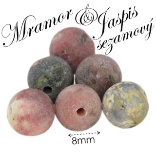 JASPIS SEZAMOVÝ/KIWI a MRAMOR, matná kulička, 8mm