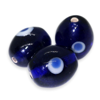 Modrý oválek s puntíky, 15x12mm