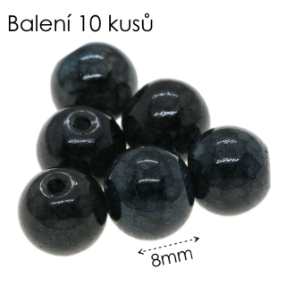 Černé kuličky, imitace achátu, 8mm (10ks)