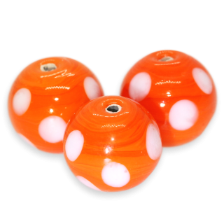 Oranžová kulička s puntíky, 14mm