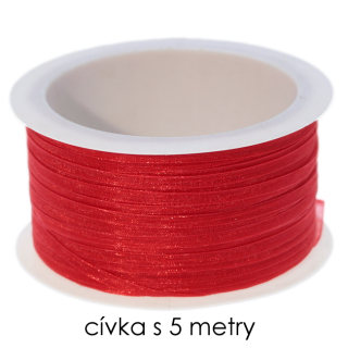 Červená stuha, ORGANZA, 3mm (5m)