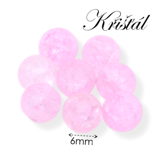 KŘIŠŤÁL praskaný, matný, růžový, 6mm