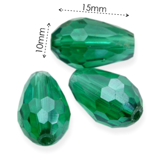 Zelená slzička, broušená, 15x10mm