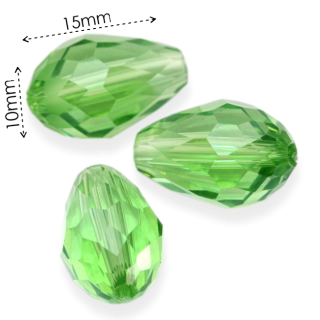 Zelená slzička, broušená, 15x10mm