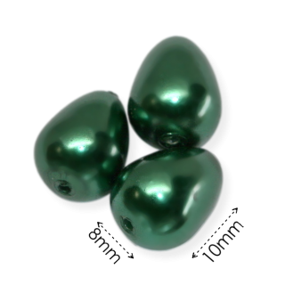 Zelená slzička, voskovaná, 10x8mm