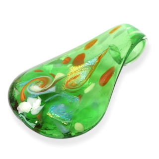 Zelená slzička s dichroickým sklem, 58x36mm