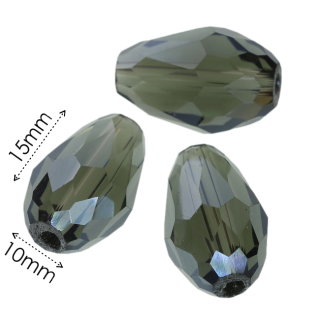 Šedá slzička, broušená, 15x10mm