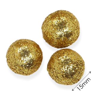 Zlatá, pěnová kulička, třpytky, 15mm