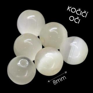 Bílá kulička, kočičí oči, 8mm