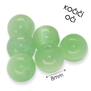 Zelená kulička, kočičí oči, 8mm