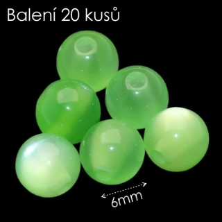 Zelená kulička, kočičí oči, 6mm (20ks)