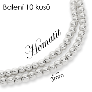 HEMATIT, kuličky pokovené, stříbrné, 3mm (10ks)