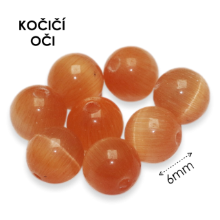 Oranžová kulička, kočičí oči, 6mm