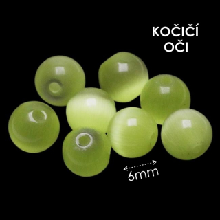 Zeleno-žluté kulička, kočičí oči, 6mm