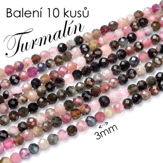 TURMALÍN, přírodní s fasetou, 3mm (10ks)