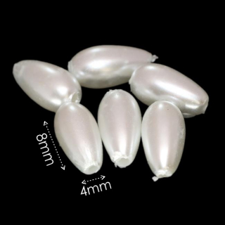 Bílá slzička, voskovaná, 8x4mm
