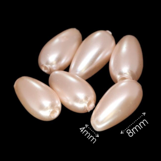 Broskvová slzička, voskovaná, 8x4mm